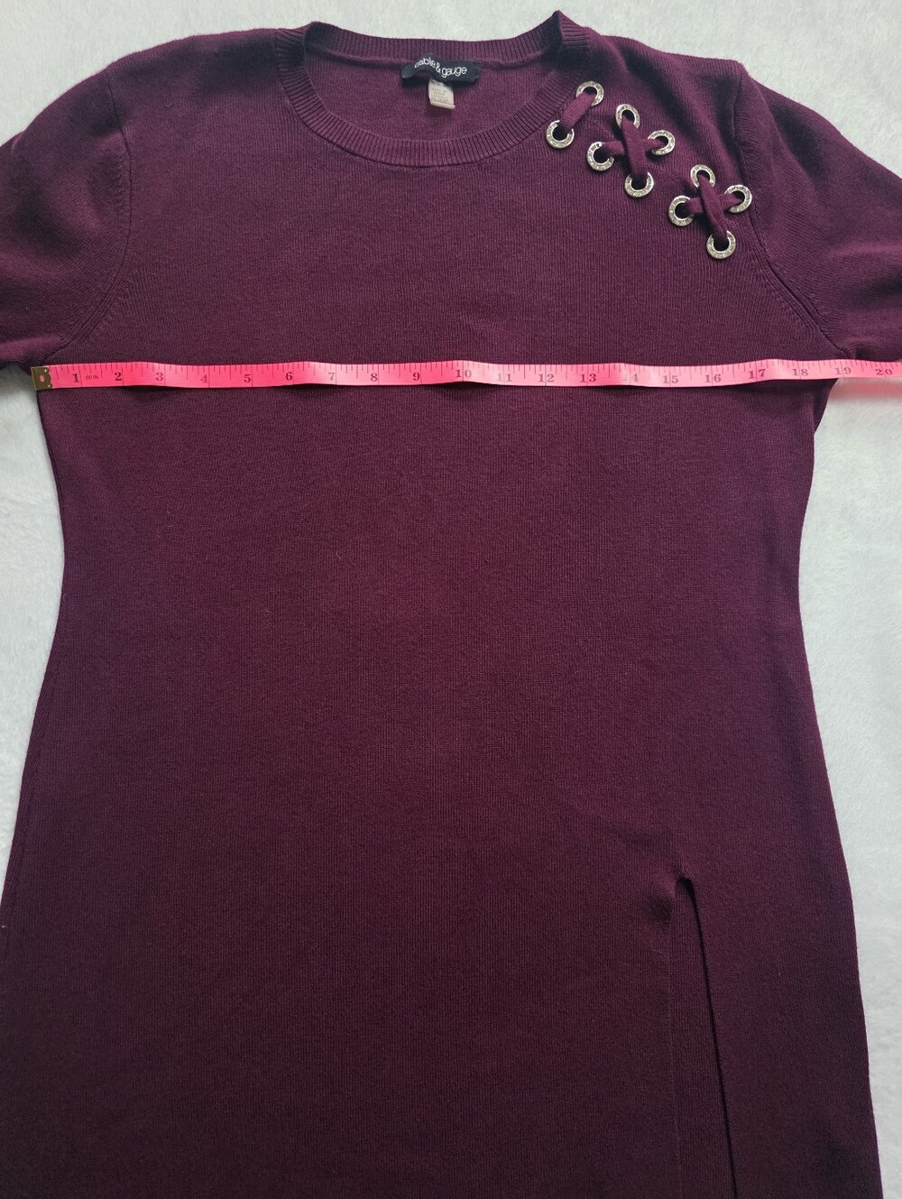 Cable & Gauge Plum Purple Grommet Crisscross Tunic Sweater Size M - Picture 6 of 7